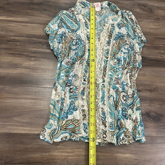 Faded Glory Vintage Y2K Turquoise and Beige Patterned Top - Picture 3 of 5